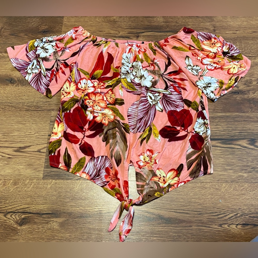 Pink Floral Off The Shoulder Top with Tie- Women’s Small